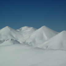 View from KASTRO summit (2,218m): the 3 Pyramids - Askyfou Soros, Grias Soros, Mesa Soros (Feb 2012)