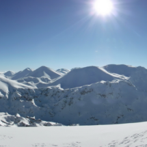 View from Agio Pnevma (2,254m) from left: Mikros Troharis, Askyfou Soros, Fanari, Kastro, Grias Soros, Mesa Soros, Svourihti, Livada